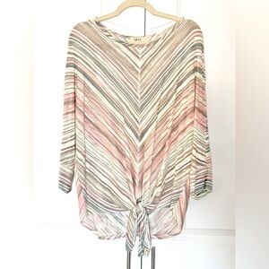 Style & Co. Light Pink Green Cream Brown Sweater, Boatneck, BatWing, Real Tie XL